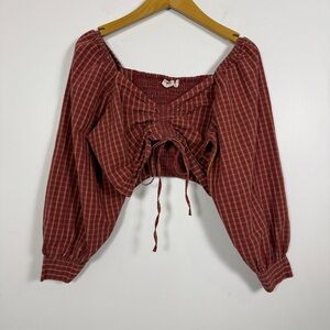 Levi’s Plaid Smocked Milkmaid Crop Top Cottagecore Prairie Blouse Cotton L